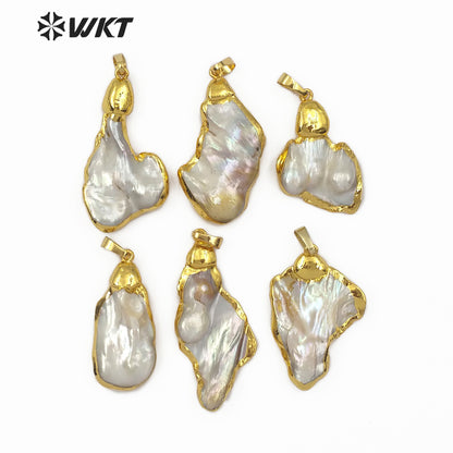 WT-JP104 Wholesale Women's Jewelry Natural Pearl Pendant Shape Specific Random Size Back 18K Gold Plated Pearl Pendant