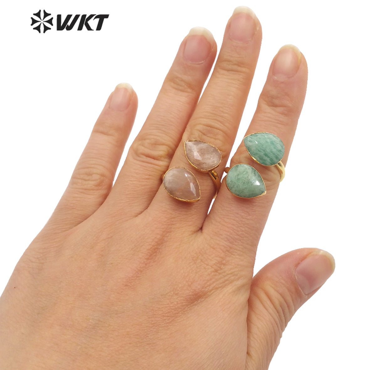 WT-R402 Adorable Labradorite Sun Stone Natural Stone Adjustable Ring Surface Smooth Unblemished Gemstone Ring