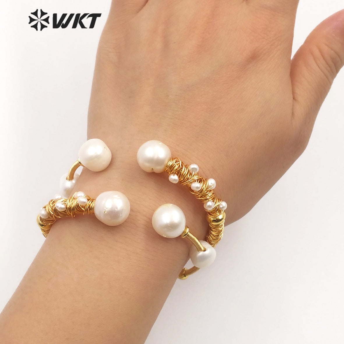 WT-B511 Exclusive High Populared Natural Fresh Water Pearl Bangle in Wire Wrapped for Lady Birthday Bangle