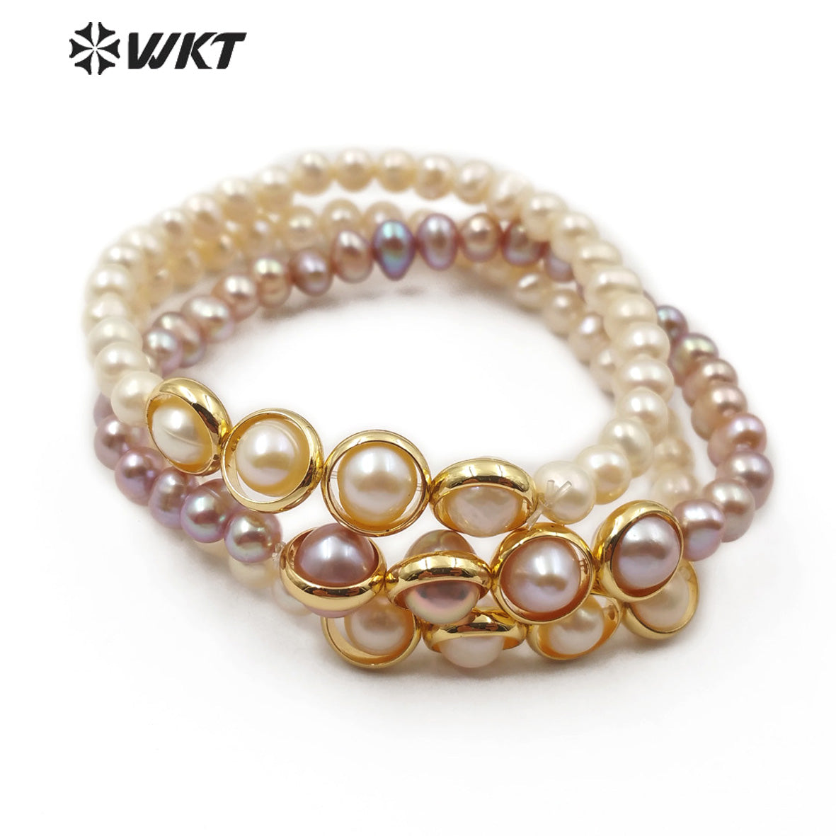WT-B497 Wholesale Natural Pearl Bracelets Two Color With Gold Electroplated Women Stylish Charm Freshwater Pearl Bracelet