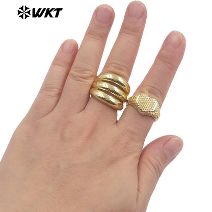 WT-R592 Newest Vintage Simple Style 18K Gold Plated Yellow Brass Heart Shape Metal Women Rings For Daily Matching Jewelry