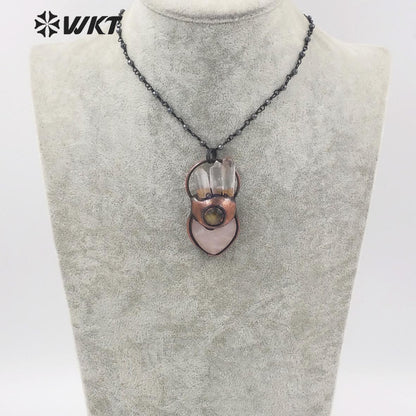 WT-N1341 WKT Natural Rose Quartz With Crystal Pendant Lovely Necklace Exquisite Heart Shape Natural Stone Jewelry Necklace