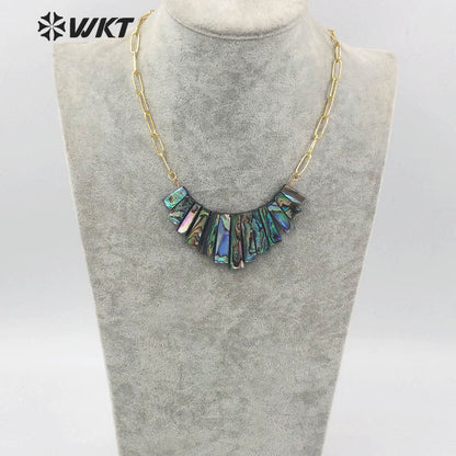 WT-JN148 WKT New Design Women Handmade Assemble Natural Abalone Shell Statement Necklace White Shell Link Chain Pendant Necklace
