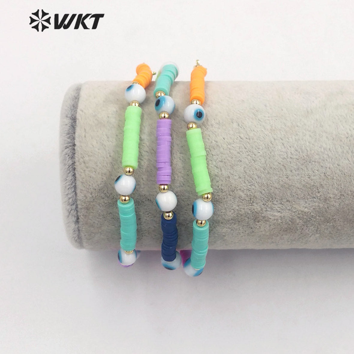 WT-MPB072 WKT NEW Design Rainbow Color Women Eye Resin Beads Bracelet Unique Collection Round Ceramic Eye Beads Bracelets