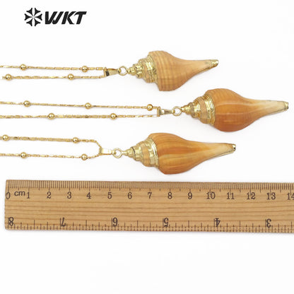 WT-JN062 Large Conch Shell With Gold Plated Women Jewelry Pendant Sea Shell 18 Inch Natural Big Trumpet Shell Necklace