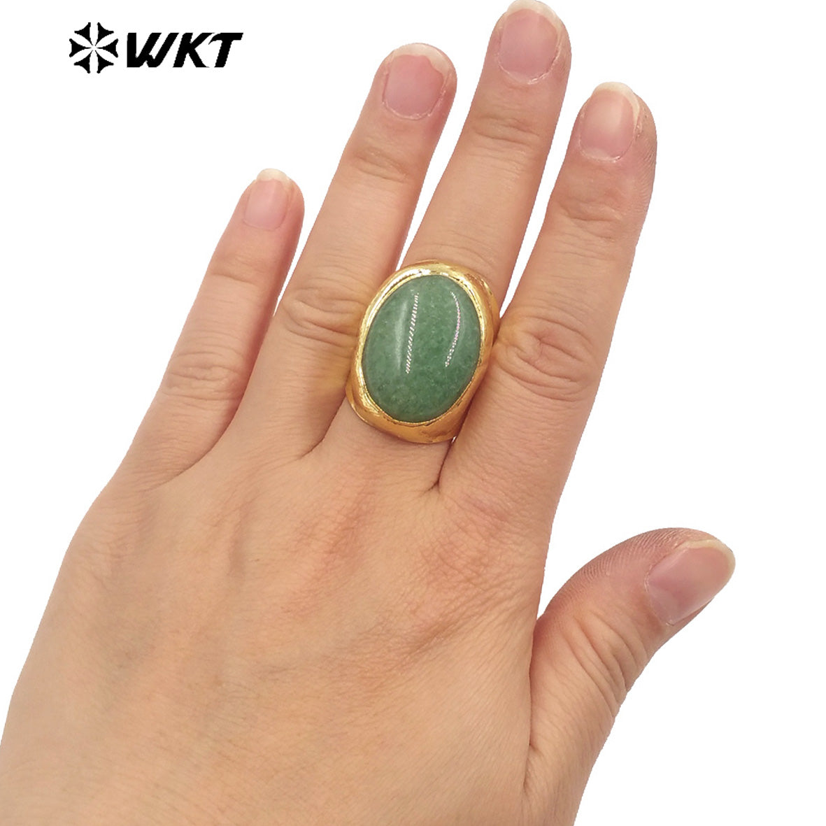 WT-R467 Newest Trendy Fashion HOT Ins Gemstone Jewelry Ring 18k Real Gold Plated Round Stone Anneversary Women Ring