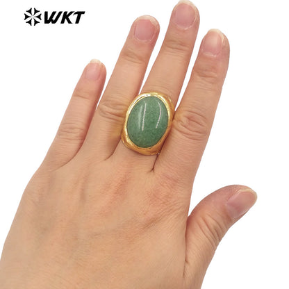 WT-R467 Newest Trendy Fashion HOT Ins Gemstone Jewelry Ring 18k Real Gold Plated Round Stone Anneversary Women Ring