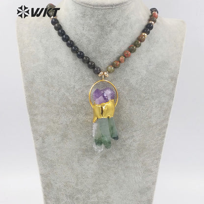 WT-N1340 WKT Natural Special Irregular Cluster Quartz Pendant Necklace With Colored Beads Big Wedding Party Necklace Jewelry