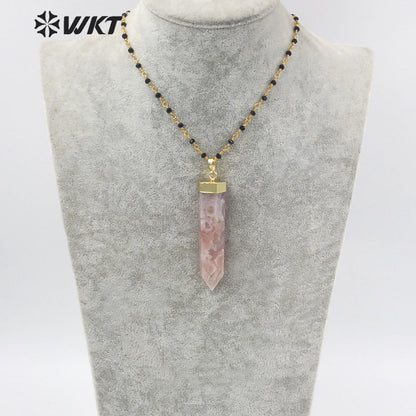 WT-N1294 Amazing High Polish Natural Hexagon Cherry Agate Pendant Necklace Fashion Gold Healing Spirit Quartz Point Necklace