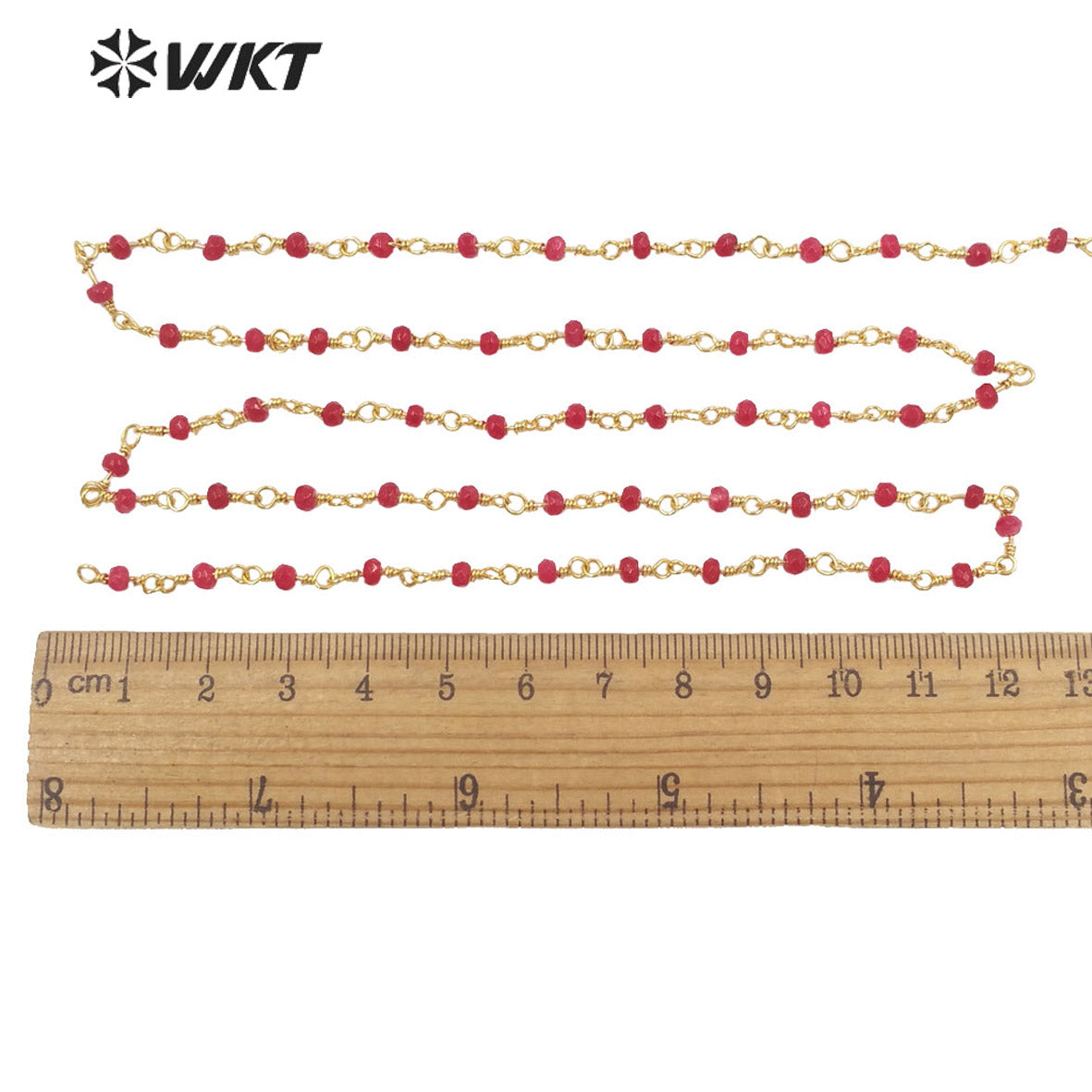 WT-RBC193 New Hot Color Fashion 18k Real Gold Plated Resist Tarnishable Red Jade Beads Chain Women Jewelry Finding Stone Chain