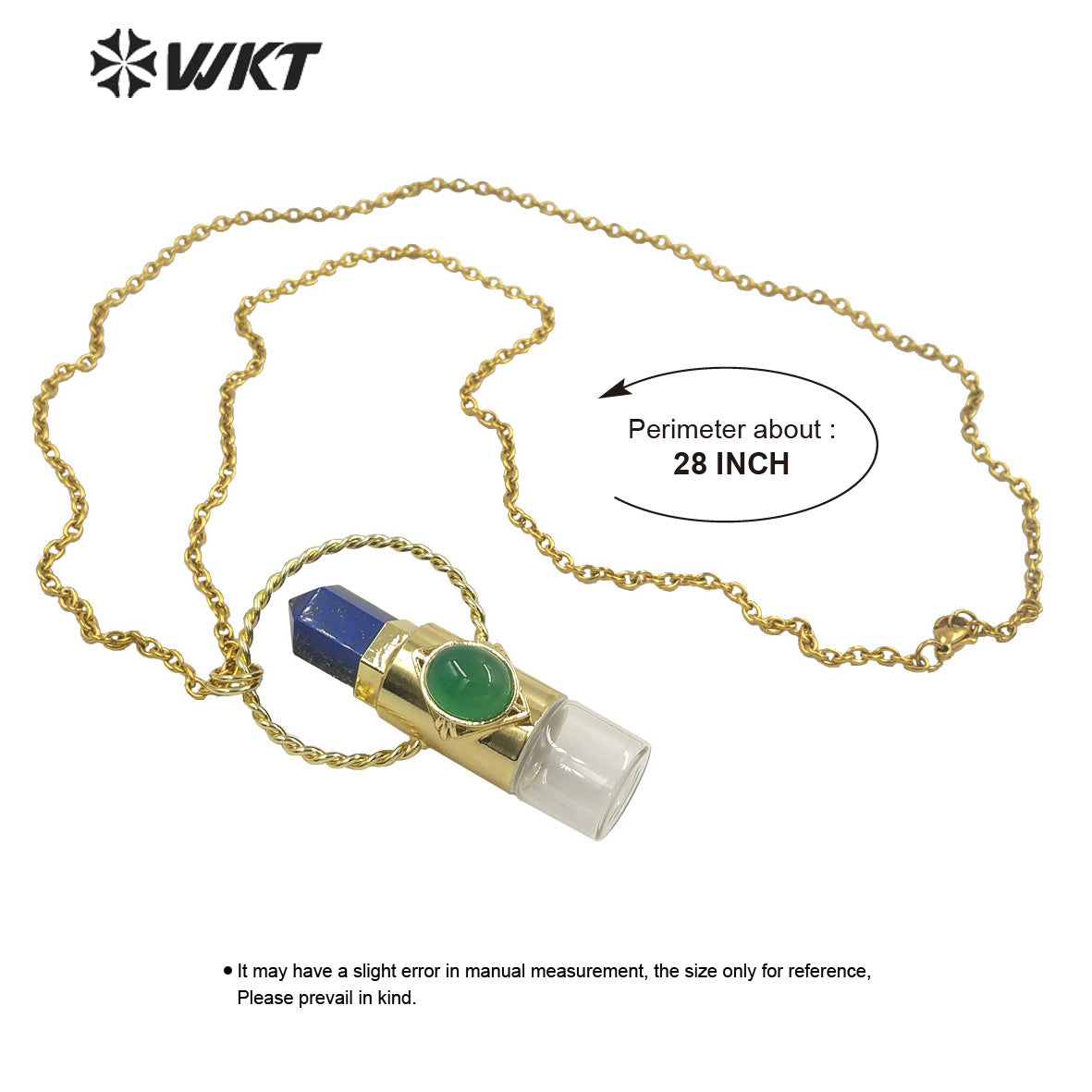 WT-N1308 Amazing WKT NEW Natural Stone Spirit Quartz Roller Perfume Bottle Pendant Necklace for Women Gift Stone Bottle Necklace