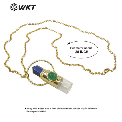 WT-N1308 Amazing WKT NEW Natural Stone Spirit Quartz Roller Perfume Bottle Pendant Necklace for Women Gift Stone Bottle Necklace