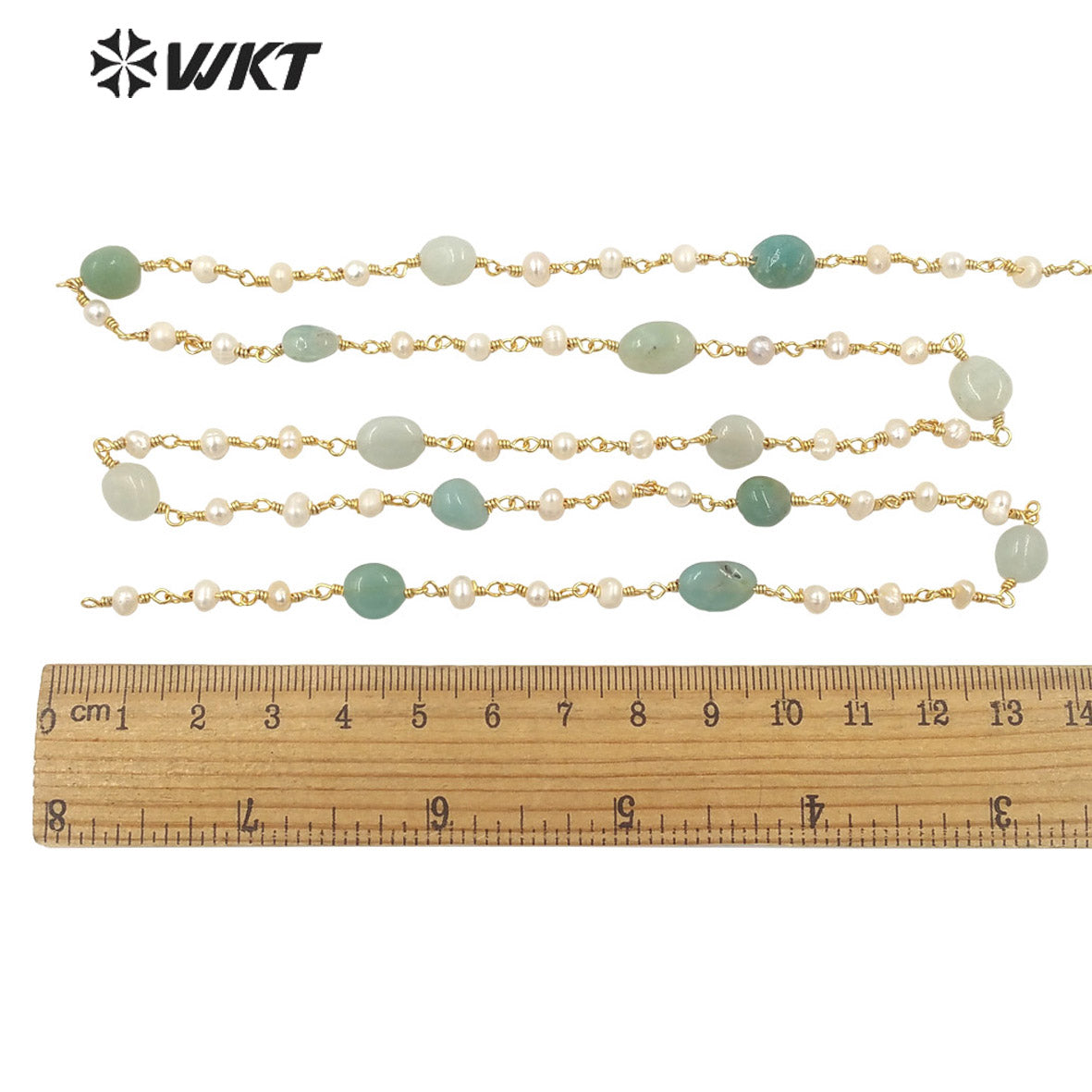 WT-RBC170 Gorgeous Natural amazon Stone Beads Chain with Pearl Mix Elegant Lady Jewelry DIY Necklace Chain for Design Wire Chain