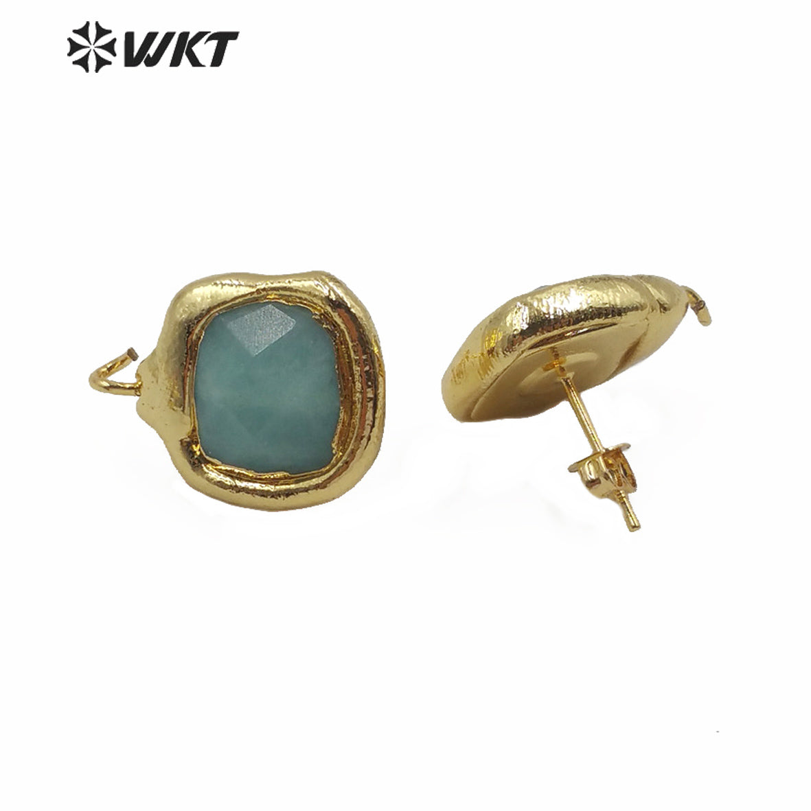 JFE27 Wholesale Factory Directly Sales Natural Amazonite Stone Earrings With Hoop Fashion Real Gold Plated Earrings Findings