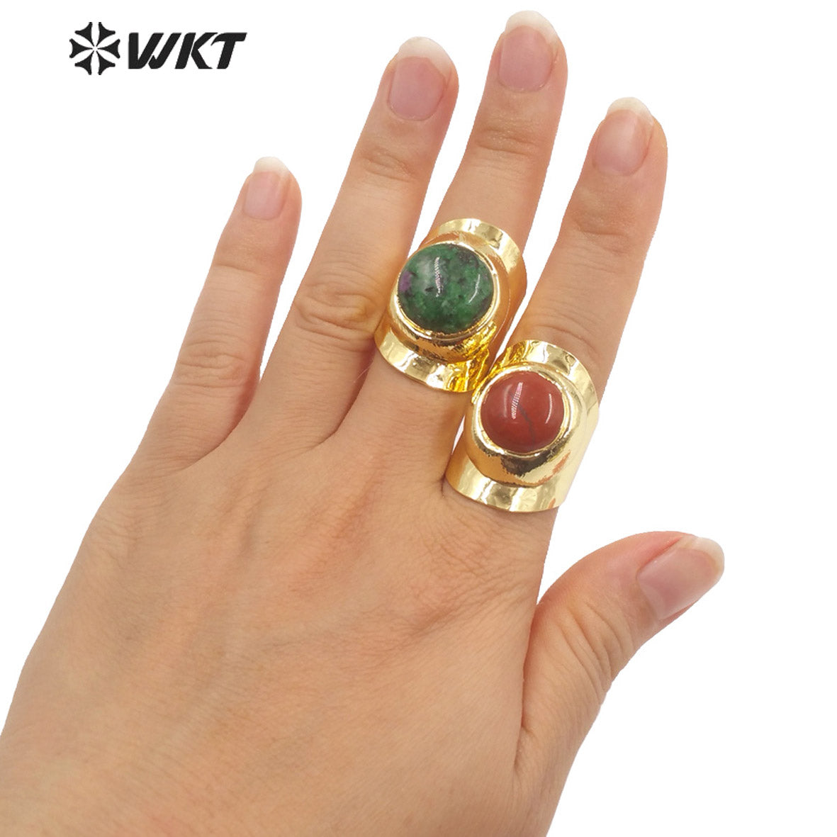 WT-R441 Wholesale Fashion 18k Gold Plated Resist Tarnishable Round Stone Ring Lovely Energy Gemstone Cocktail Ring