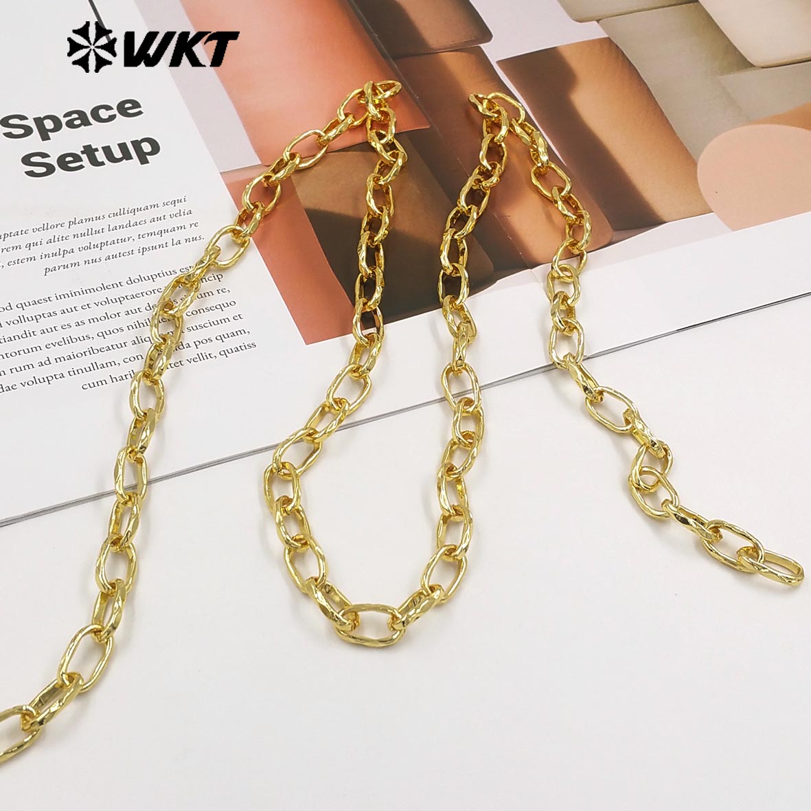 WT-BC275 10Meters Wholesale Gold Plated On Yellow Brass Irregular Rectangle Metal Link Chains As Trendy Necklace Accessories