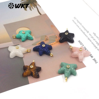WT-P2108 Lovely Sweet Style Zircon And Natural Gemstones Starfish Shape Small Pendants For Girl Friends Necklace Jewelry DIY