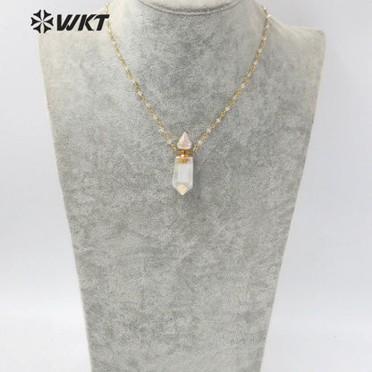 WT-N1233 Wholesale Women Double Point Aura Crystal Quartz Point Necklace Gold Plated Crystal Rosary Beads Spirit Bottle Necklace