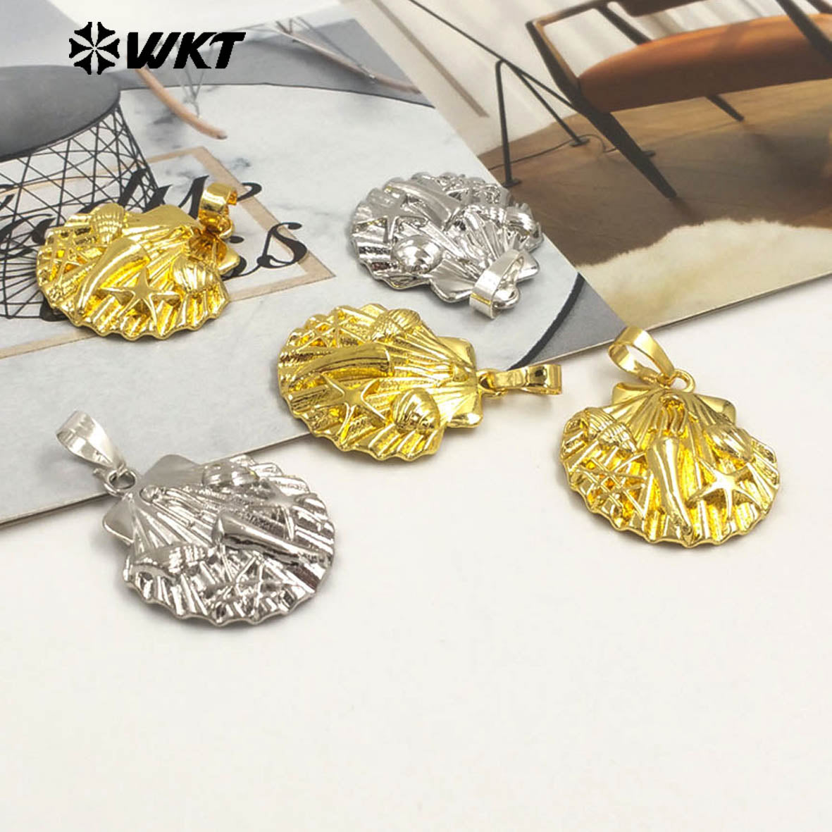 WT-P1997 New Arrival Sea Shell Style Uneaven Cowrie&Star Lovely Charms Pendant Vintage Bohemian Scallop Jewelry