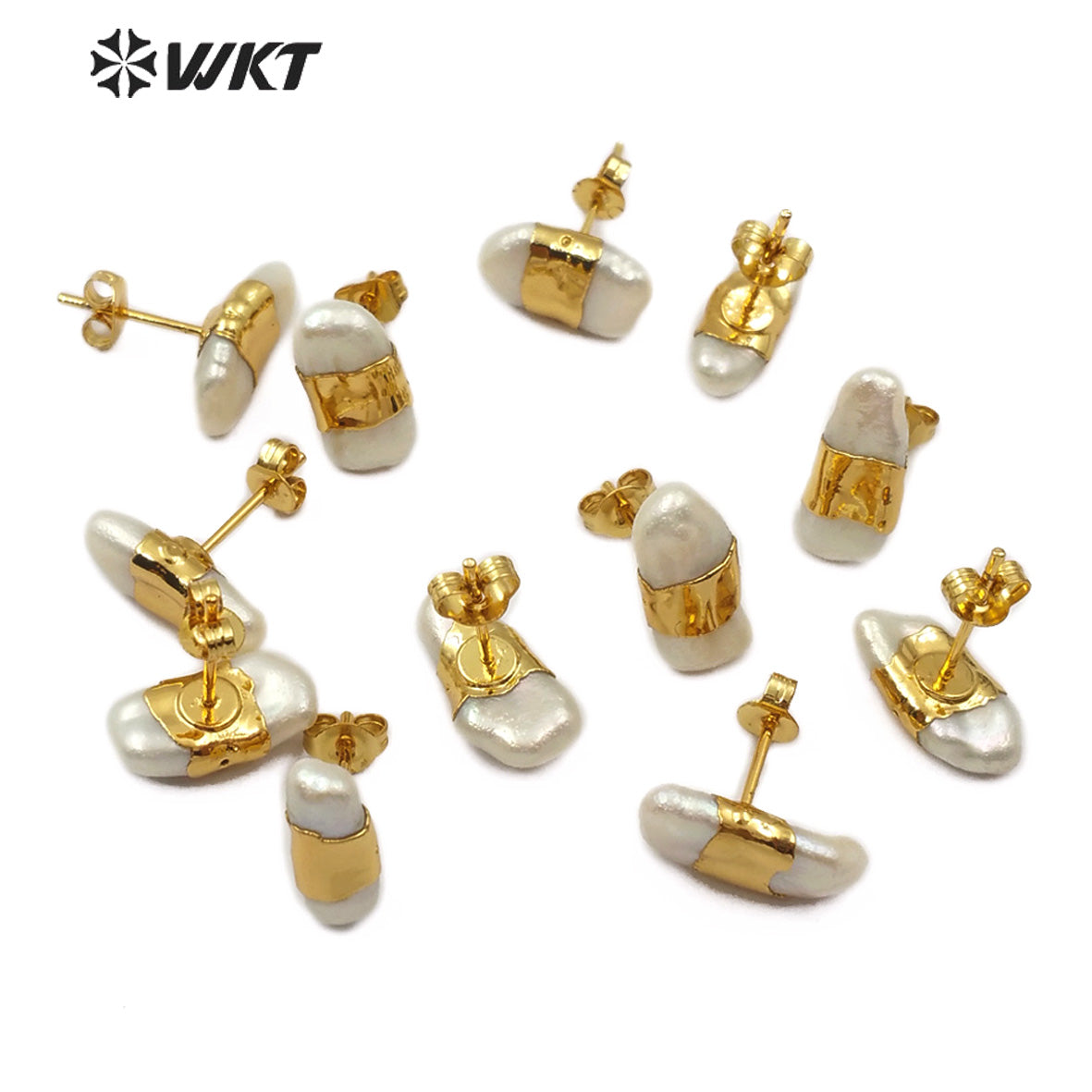 WT-E569 Natural Freshwater Pearl Stud Earring With Gold Electroplated Stud Earring Fashion Sea Shell Jewelry for Woman