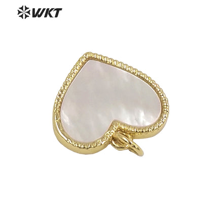 WT-JP322 Wholesale Fashion 18k Real Gold Bezel White MOP Setting Shell Charm Small Lovely Heart Shell Pendants