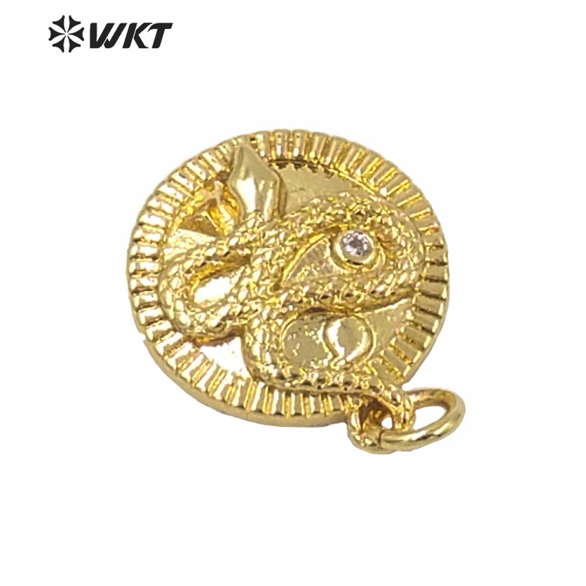 WT-MP179 2021 New Design Full Gold Electroplated Round Charm Metal Pendant 16mm Lady Gold Charm Snake Jewelry Pendant