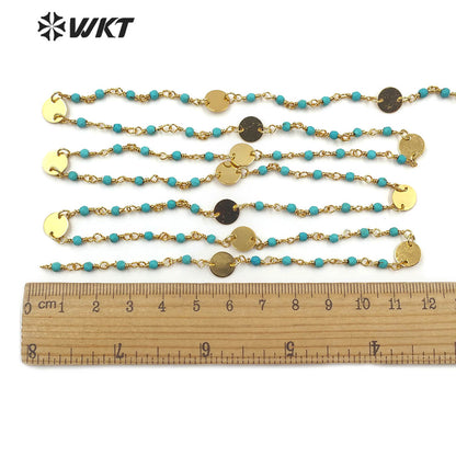 WT-RBC147 Wholesale Turquoise Beads Chain Stylish Gold Plated Turquoise Rosary Beads Chain for DIY Jewelry Making