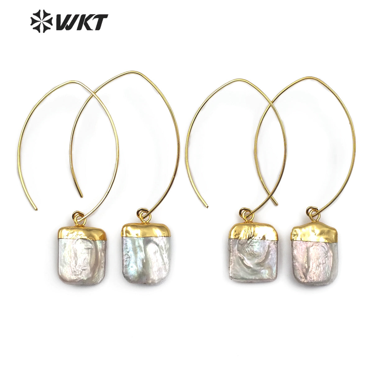 WT-E492 Gold Capped Pearl Pendant With Metal Hoop Vintage Pearl Jewelry for Women Square Shape Natural Freshwater Pearl Earring