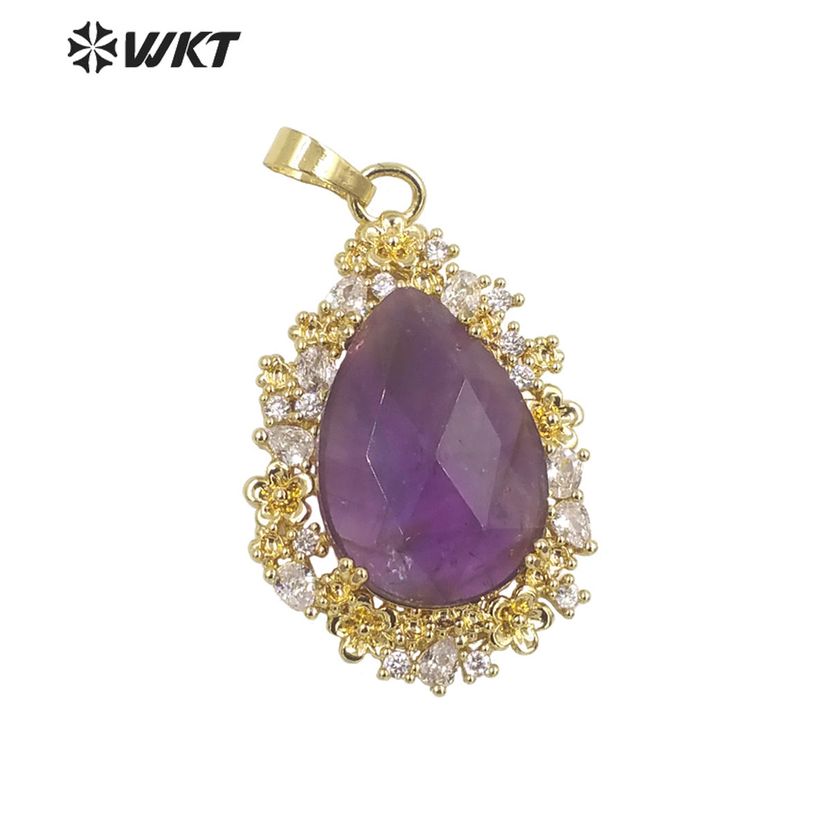 WT-P1877 Wholesale Fashion Gold Water Drop Micropaved Cubic Zircon Setting Natural Stone Pendant for Necklace Earring Design