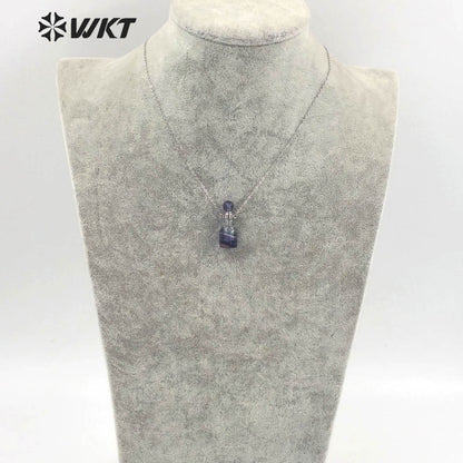 WT-N1455 Newest Fashion Gold Plated Natural Stone Made Rainbow Fluorite Perfume Bottle Necklace Girl Birthday Gift Jewelry