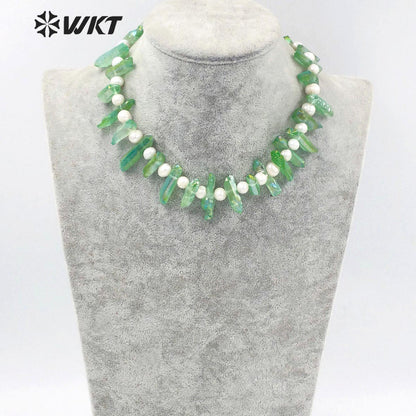 WT-N1400 Bohemian Vintage Women Jewelry Design Necklace Aura Crystal Quartz Strand Necklace Handmade Statement Necklace