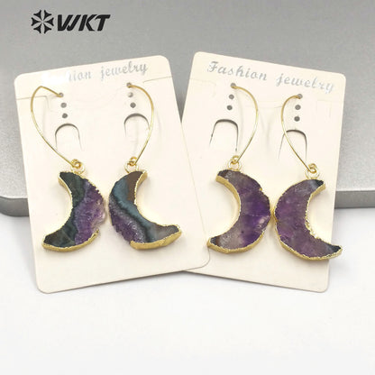 WT-E666 Crescent Shape Natural Stone Amethyst Earrings Women Jewelry 18k Gold Plated Earrings Stone Earring