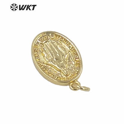 WT-MP162 Wholesale Small Charming Gold Electroplated Metal Jesus Christ Pendant 17mm Tiny Hot Single Loop Gold Charm Pendant