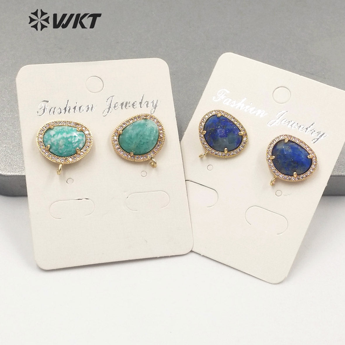 JFE80 Wholesale Fashion Gold Bezel 18k Electroplated Natural Stone Earring Studs Women Beautiful Precious Stone Earring Findings