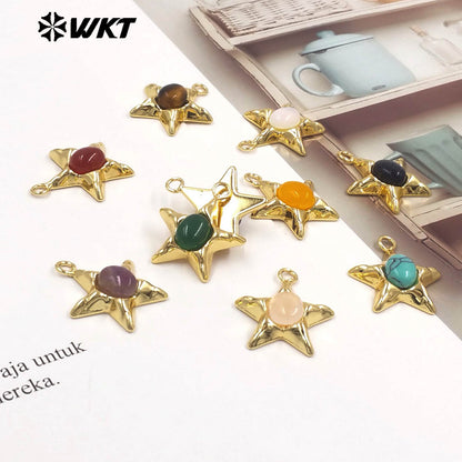 WT-P2133 Wonderful Design Gold Electroplated Natural Gemstones Star Shape Tiny Pendants For Friend Jewelry Gift DIY Making