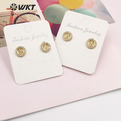 WT-ME103 Wholesale Newest Vintage Style Cubic Zircon Fashion Light Luxury Round Shaped Micro Paved Earrings Studs