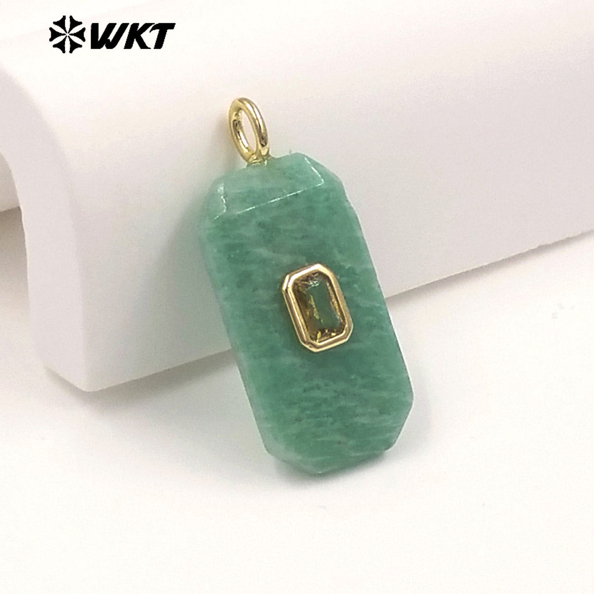 WT-P2084 Unique Colorful Zircon And Natural Gemstone Faceted Geometric Gold Pendants As Necklace Jewelry Design Accessory