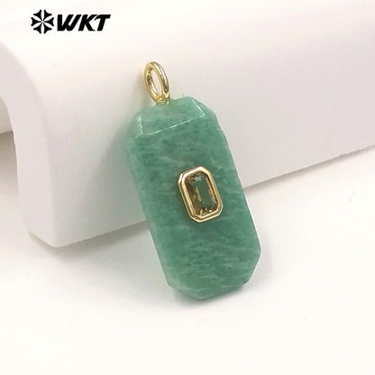 WT-P2084 Unique Colorful Zircon And Natural Gemstone Faceted Geometric Gold Pendants As Necklace Jewelry Design Accessory