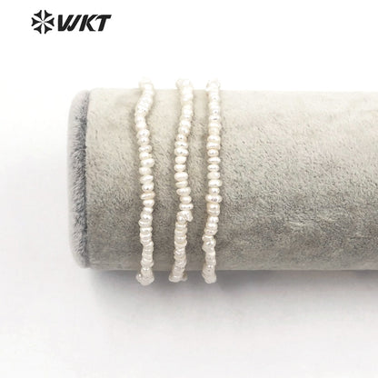 WT-MPB069 Amazing Tiny Potato Shape Freshwater Pearl Bracelet Simple Elegant Hand Strand Gorgeous Pure Pearl Bracelet with Chain