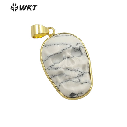 WT-P1749 Amazing Fashion Bright Hand Carved Natural Labradorite Skull Pendant Hot Loose Gemstone for Gift and Party so Nice