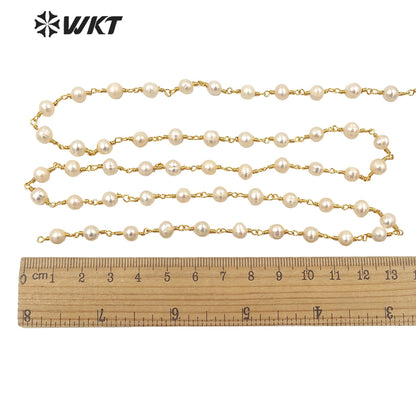 WT-RBC032 WKT Wholesale New Fashion Brass Color 5-6mm Freshwater Pearl Rosary Chain