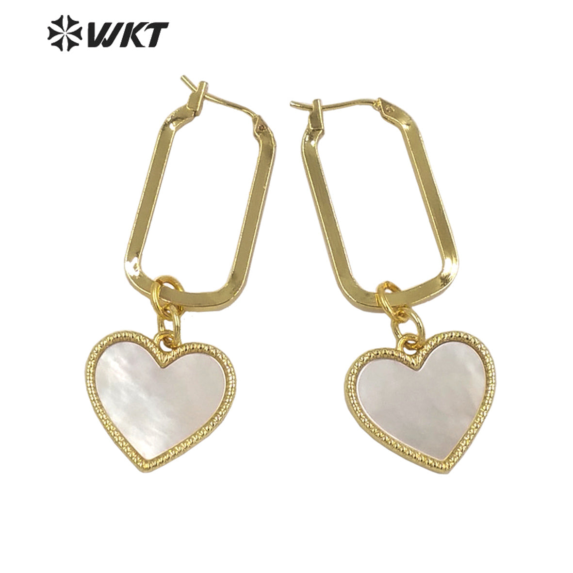 WT-MPE084 Newest Fashion White Mother of Pearl Lovely Elephant Earrings 18k Gold Plated Shell Heart Charm Earrings