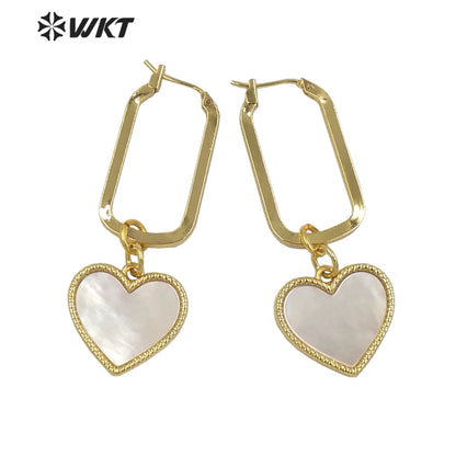 WT-MPE084 Newest Fashion White Mother of Pearl Lovely Elephant Earrings 18k Gold Plated Shell Heart Charm Earrings