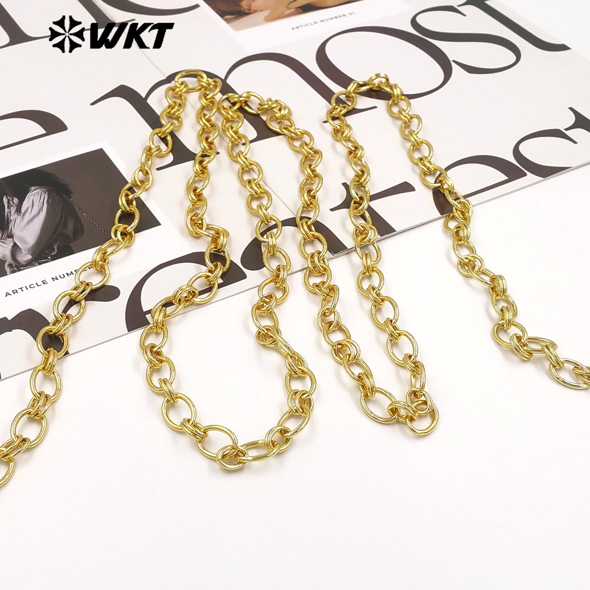 WT-BC272 Minimalism 18K Gold Electroplated On Yellow Brass Double Circles Metal Oval Chain For Men And Women Jewelry Making