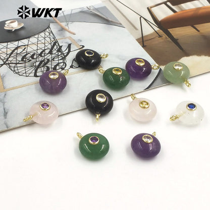 WT-P2024 Wholesale Multi Color Round Natural Gemstones Setting In Zircon Little Pendants For Exquisite Necklace Making