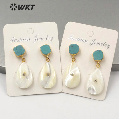 WT-MPE045 Factory Directly Sales Natural Stone Studs Earrings White Waterdrop Dangle Shell Earrings Charming Turquoise Earrings