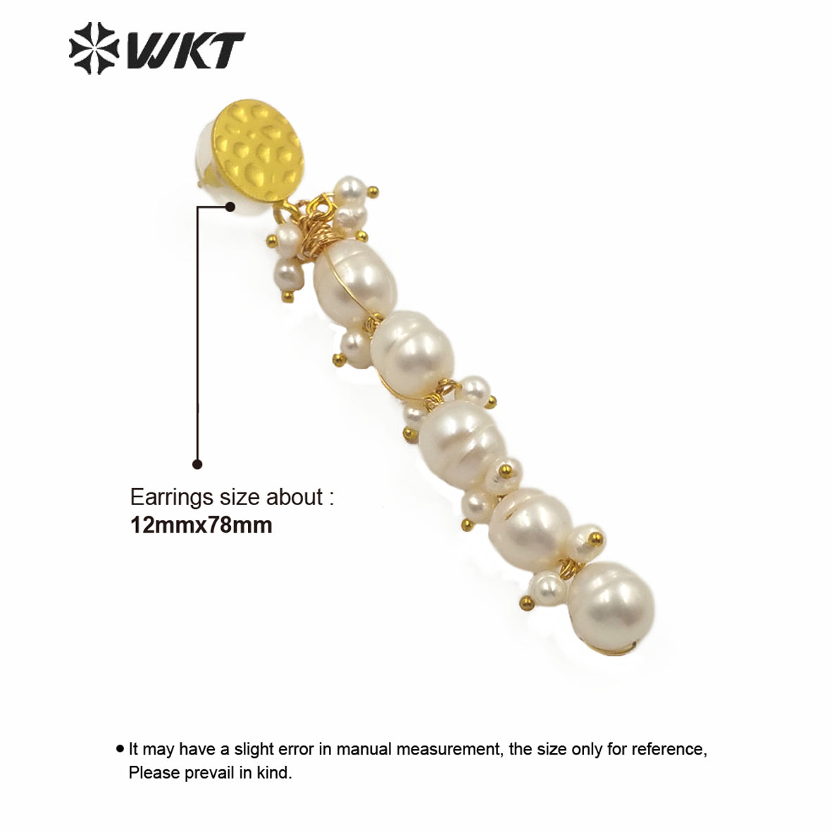 WT-MPE020 Stylish Pearl Beads Earring With Gold Plated Women Charming Jewelry Wire Wrapped Freshwater Pearl Dangle Earring