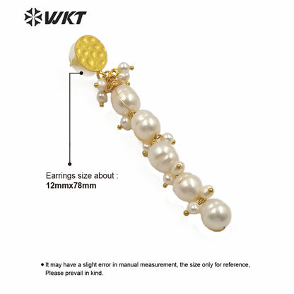 WT-MPE020 Stylish Pearl Beads Earring With Gold Plated Women Charming Jewelry Wire Wrapped Freshwater Pearl Dangle Earring