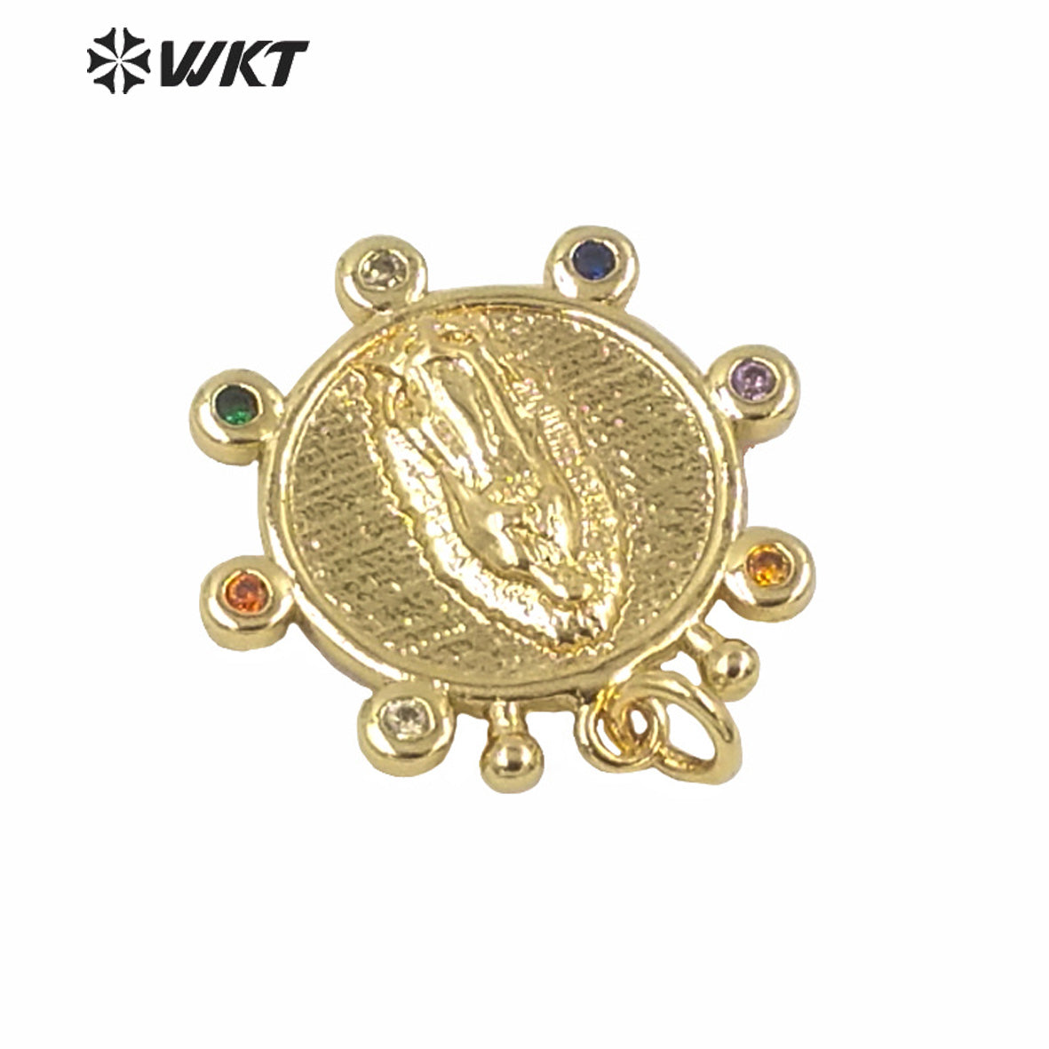 WT-MP148 New Design Populared Christian Religious Virgin Mary Pendants in Gold Electroplated with Color CZ Charms Pendant