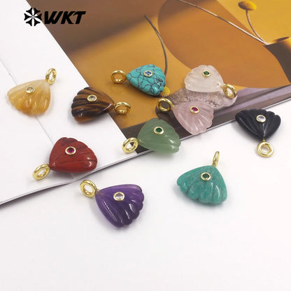 WT-P2054 Delicate Design Gold Plated Zircon And Natural Gemstones Cute Shell Shape Charms Pendant For Handmade Necklace DIY